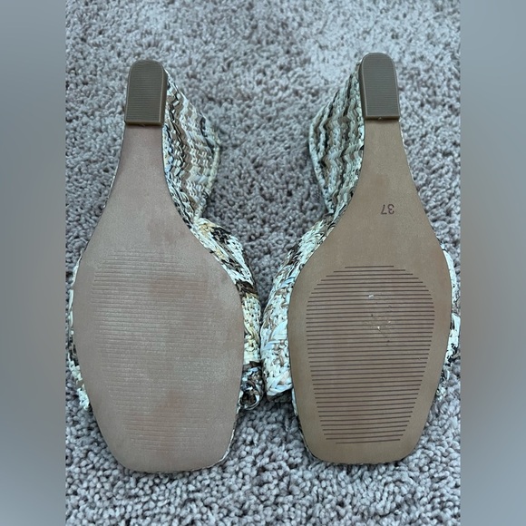New 37 6.5 Anthropologie silent d Katia wedge sandals raffia tan brown cream - Picture 12 of 17